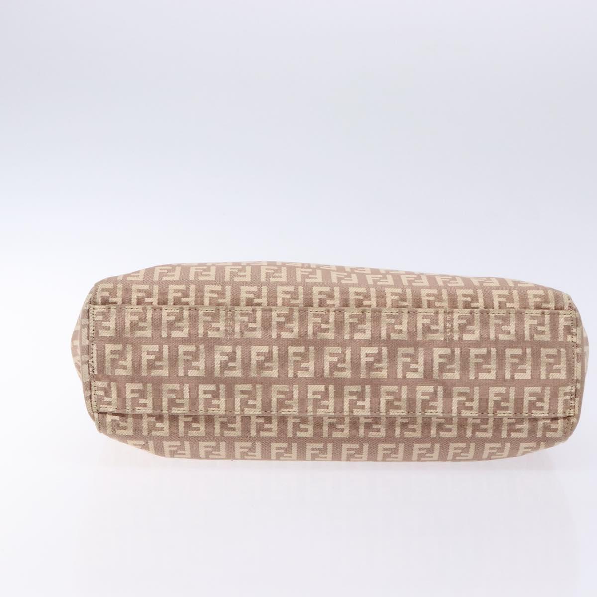 FENDI Zucchino Canvas Hand Bag Beige Gold Auth kk549