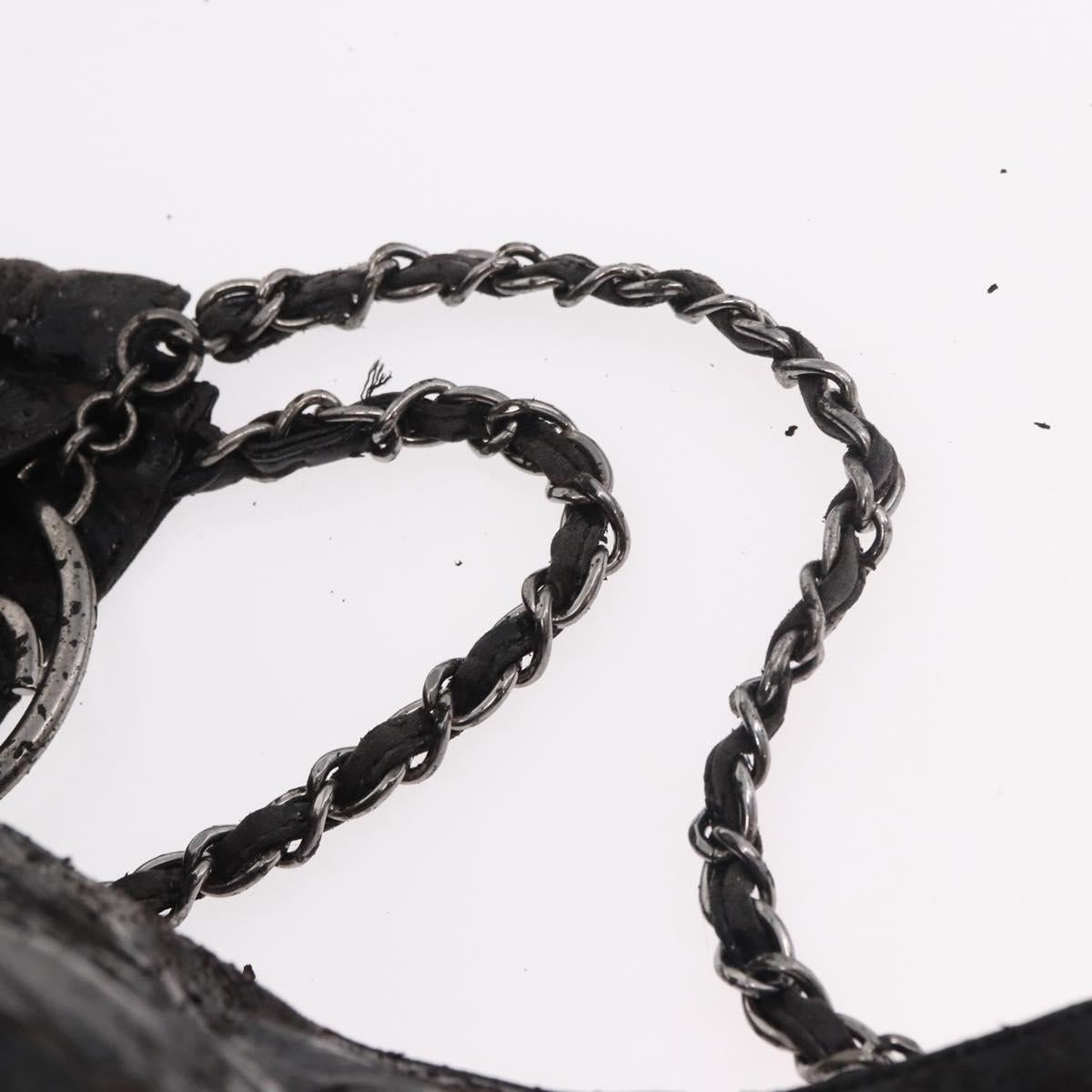 CHANEL Chain Shoulder Bag Coated Canvas Silver Black CC Auth kk553