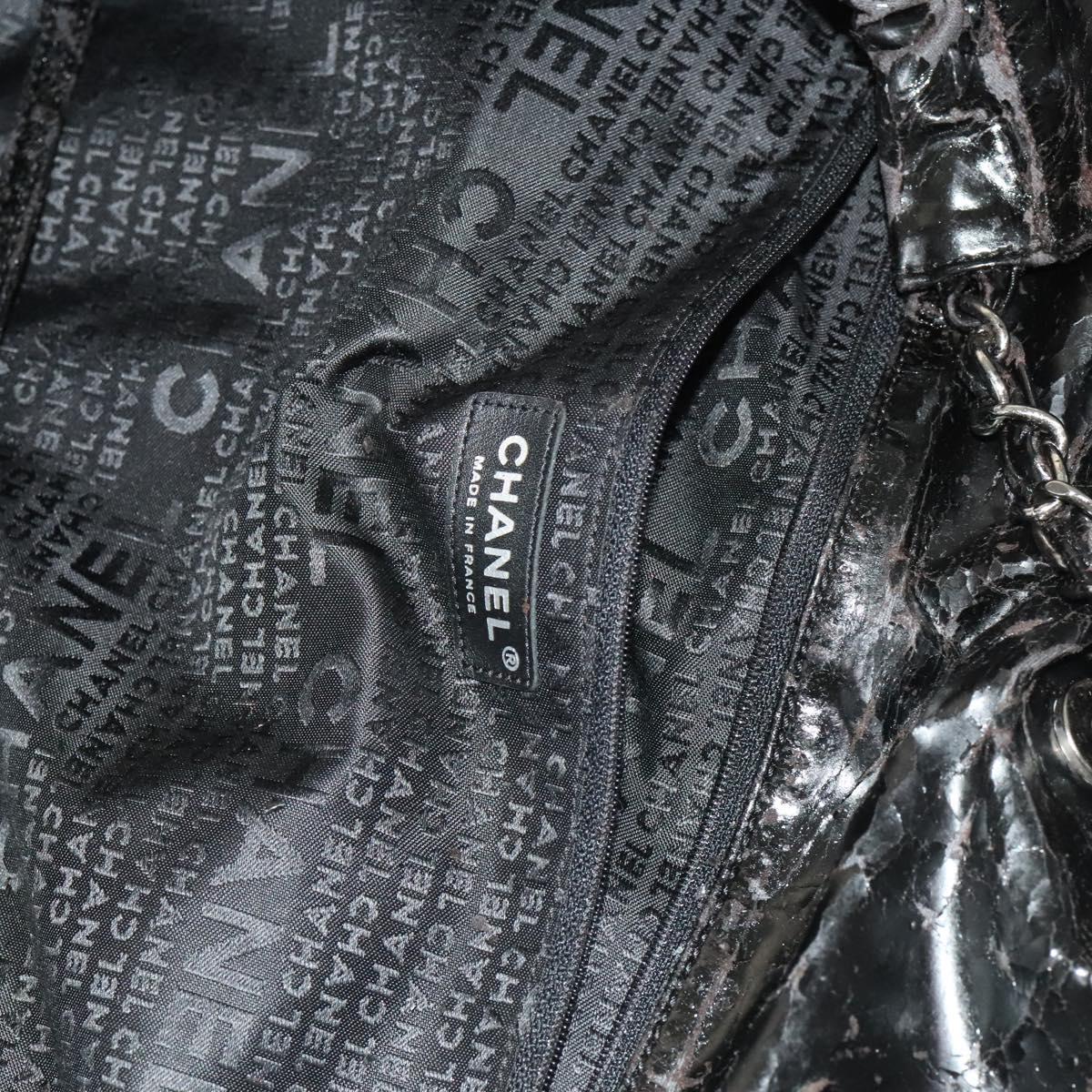 CHANEL Chain Shoulder Bag Coated Canvas Silver Black CC Auth kk553