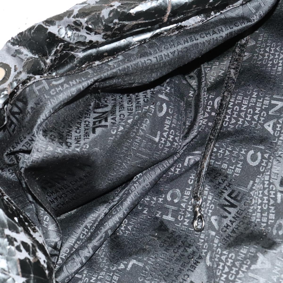 CHANEL Chain Shoulder Bag Coated Canvas Silver Black CC Auth kk553