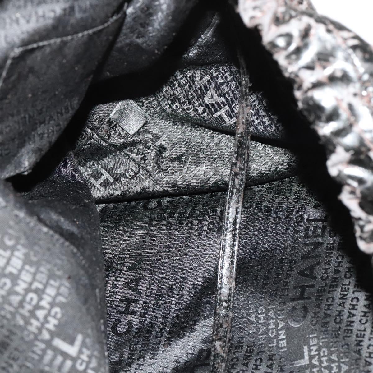 CHANEL Chain Shoulder Bag Coated Canvas Silver Black CC Auth kk553