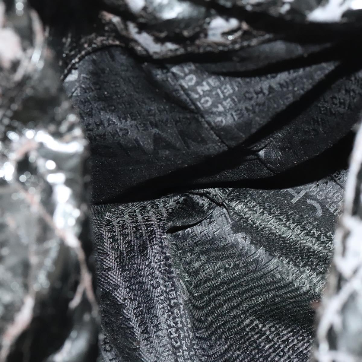 CHANEL Chain Shoulder Bag Coated Canvas Silver Black CC Auth kk553