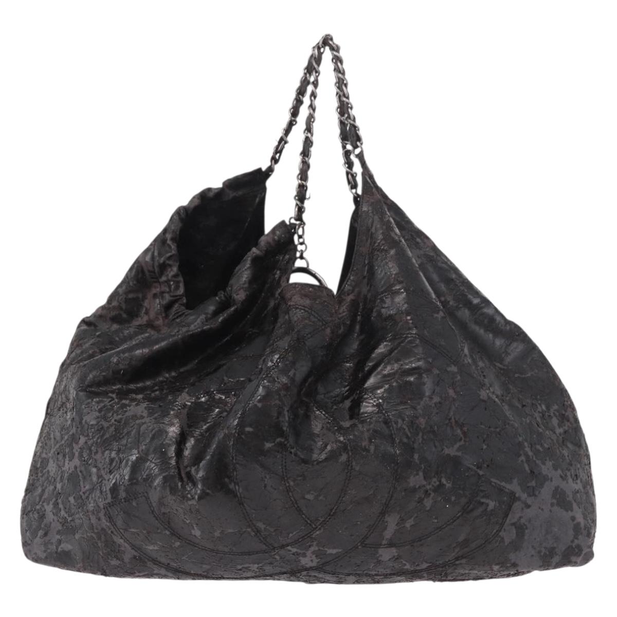 CHANEL Chain Shoulder Bag Coated Canvas Silver Black CC Auth kk553