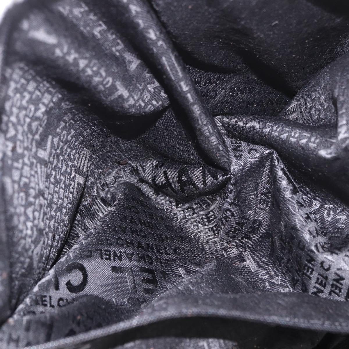 CHANEL Chain Shoulder Bag Coated Canvas Silver Black CC Auth kk553