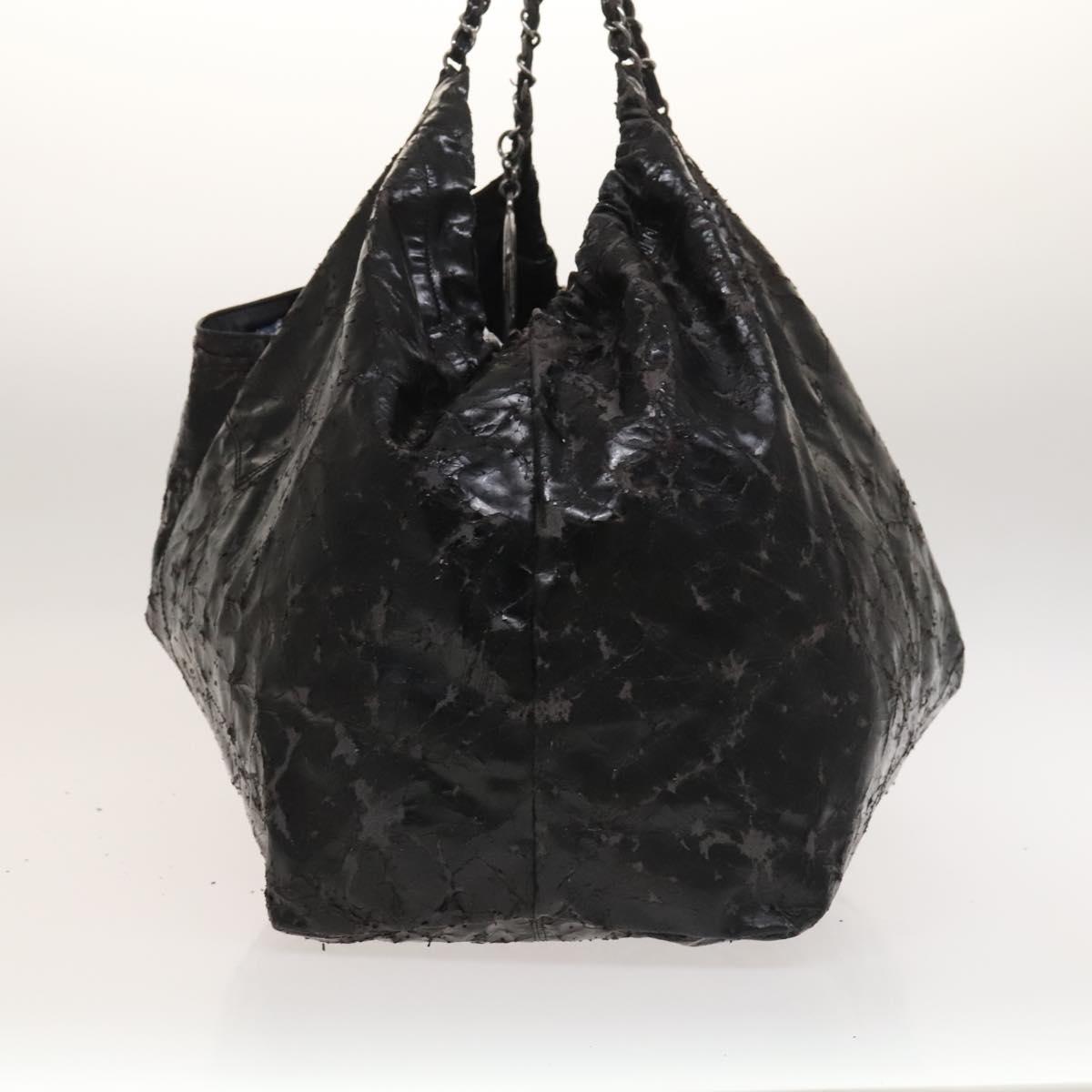 CHANEL Chain Shoulder Bag Coated Canvas Silver Black CC Auth kk553