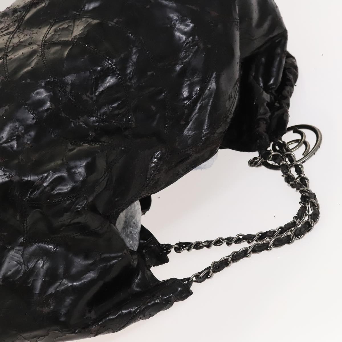 CHANEL Chain Shoulder Bag Coated Canvas Silver Black CC Auth kk553