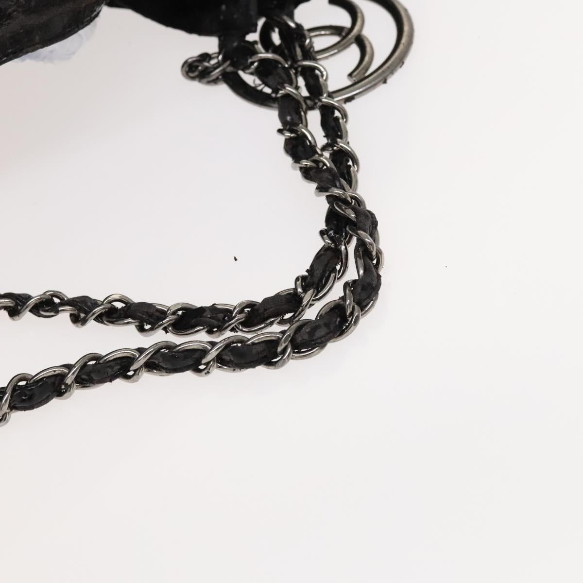 CHANEL Chain Shoulder Bag Coated Canvas Silver Black CC Auth kk553
