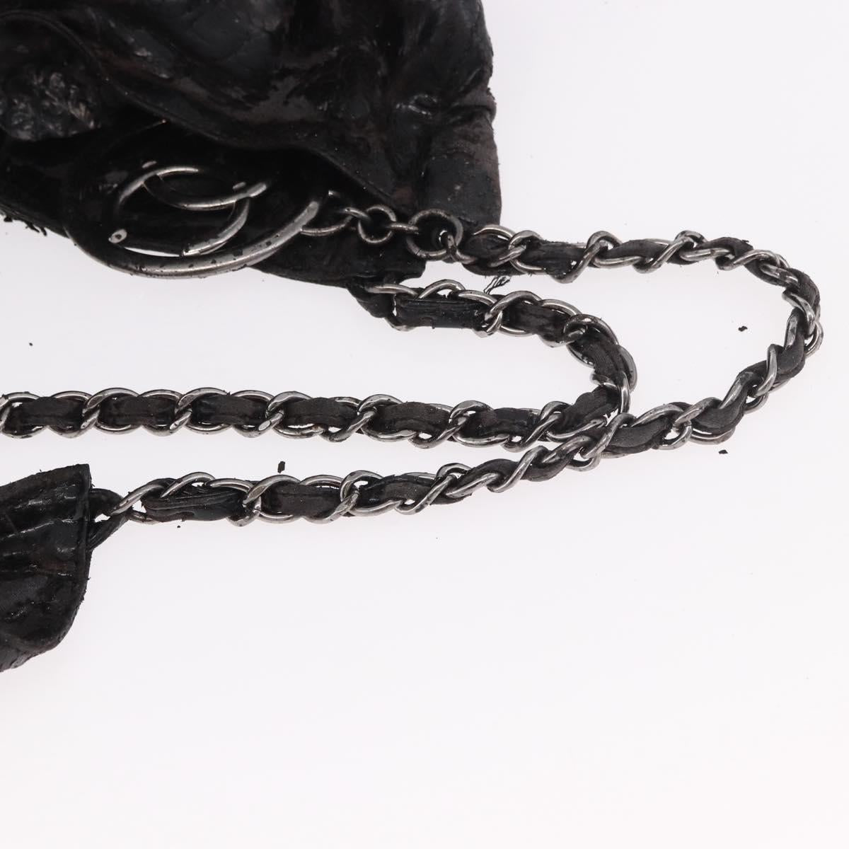 CHANEL Chain Shoulder Bag Coated Canvas Silver Black CC Auth kk553