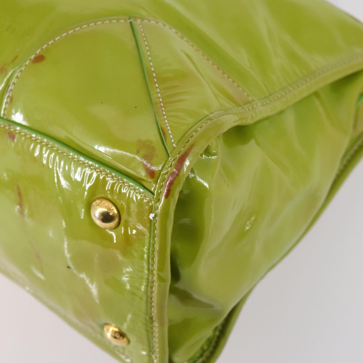 PRADA Hand Bag Enamel 2way Green Gold Auth kk555