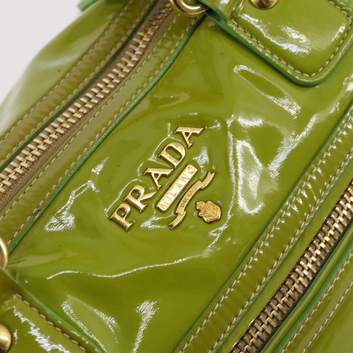 PRADA Hand Bag Enamel 2way Green Gold Auth kk555