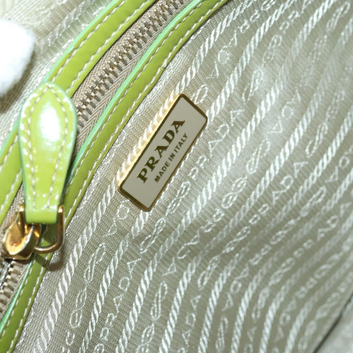 PRADA Hand Bag Enamel 2way Green Gold Auth kk555