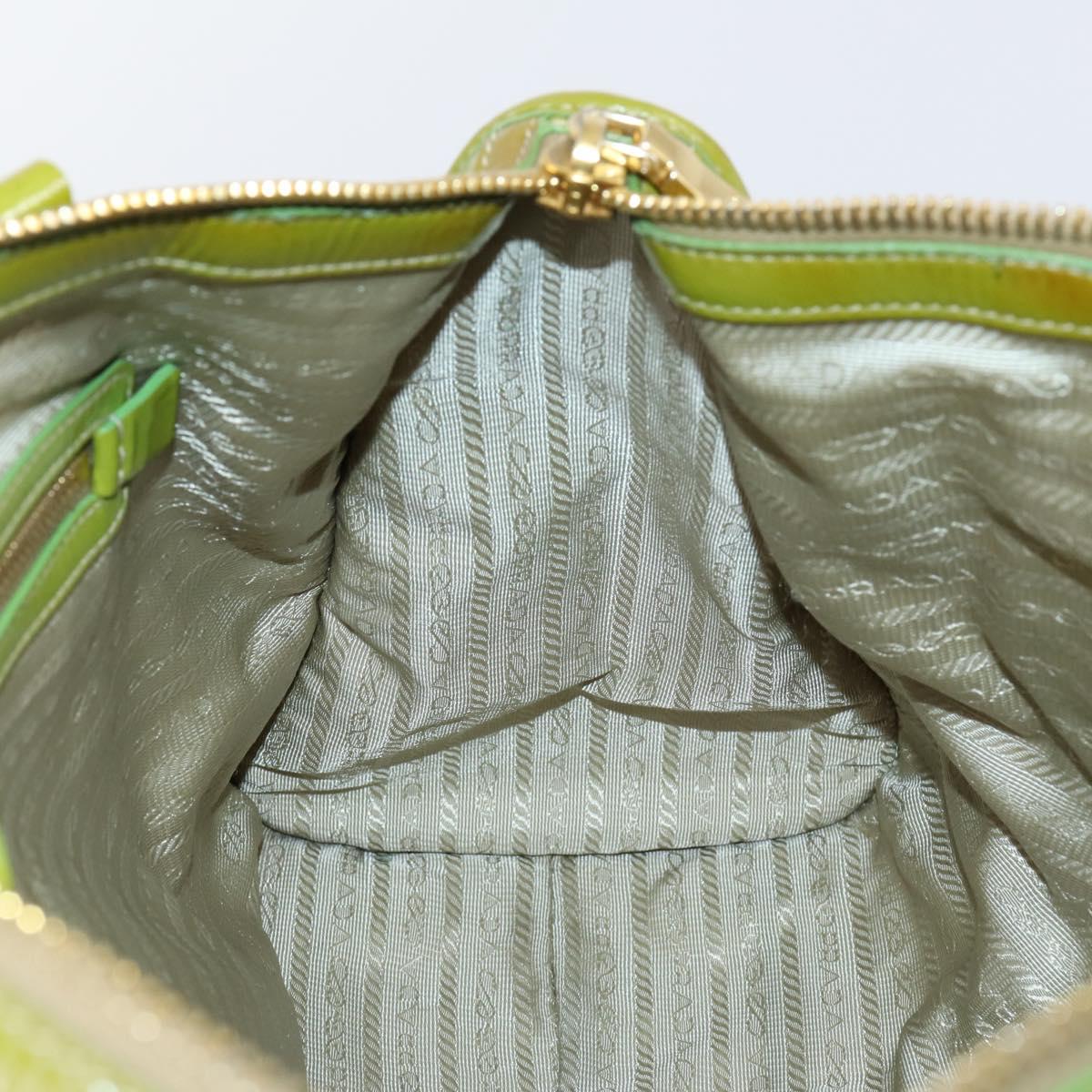 PRADA Hand Bag Enamel 2way Green Gold Auth kk555