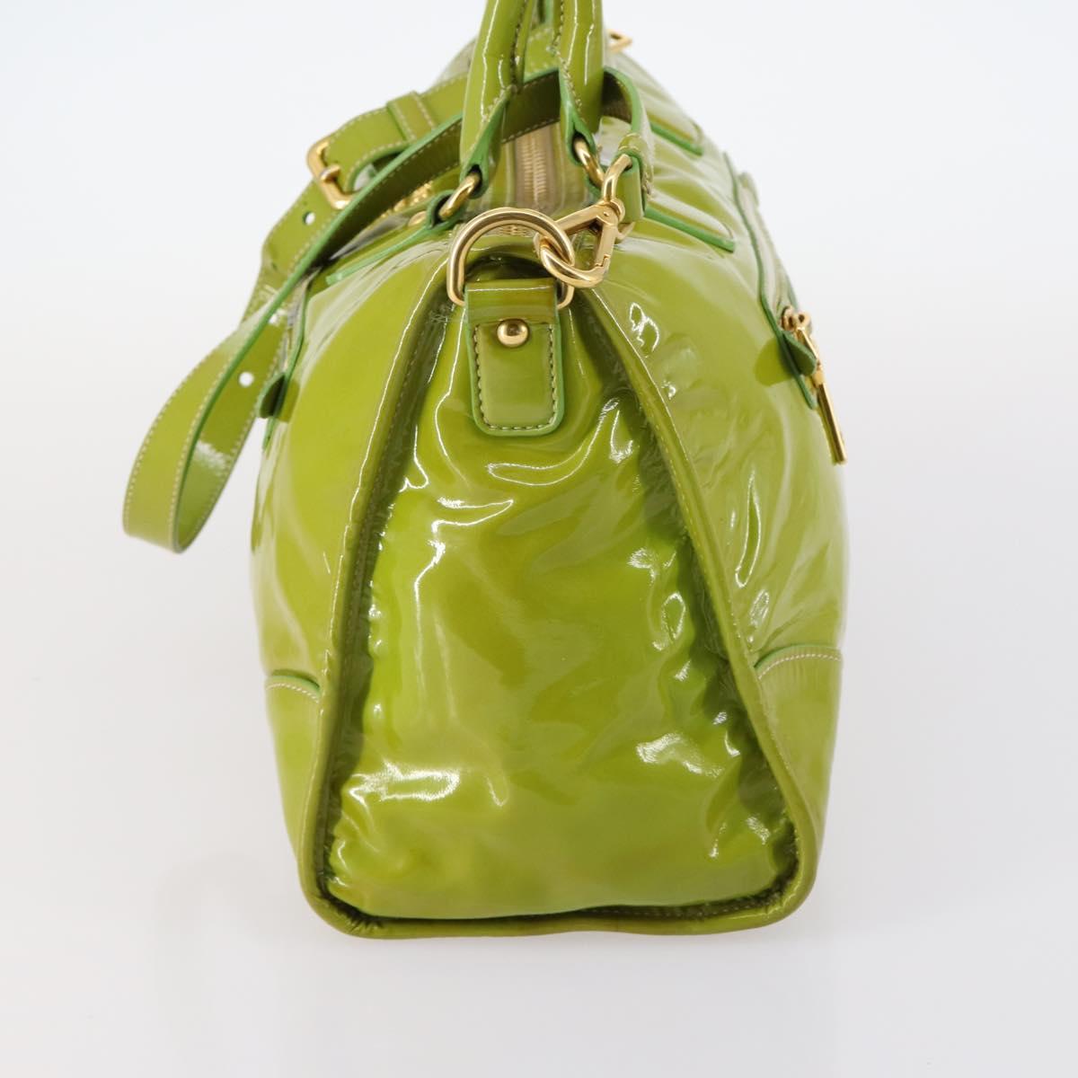 PRADA Hand Bag Enamel 2way Green Gold Auth kk555