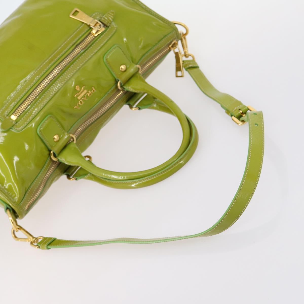 PRADA Hand Bag Enamel 2way Green Gold Auth kk555