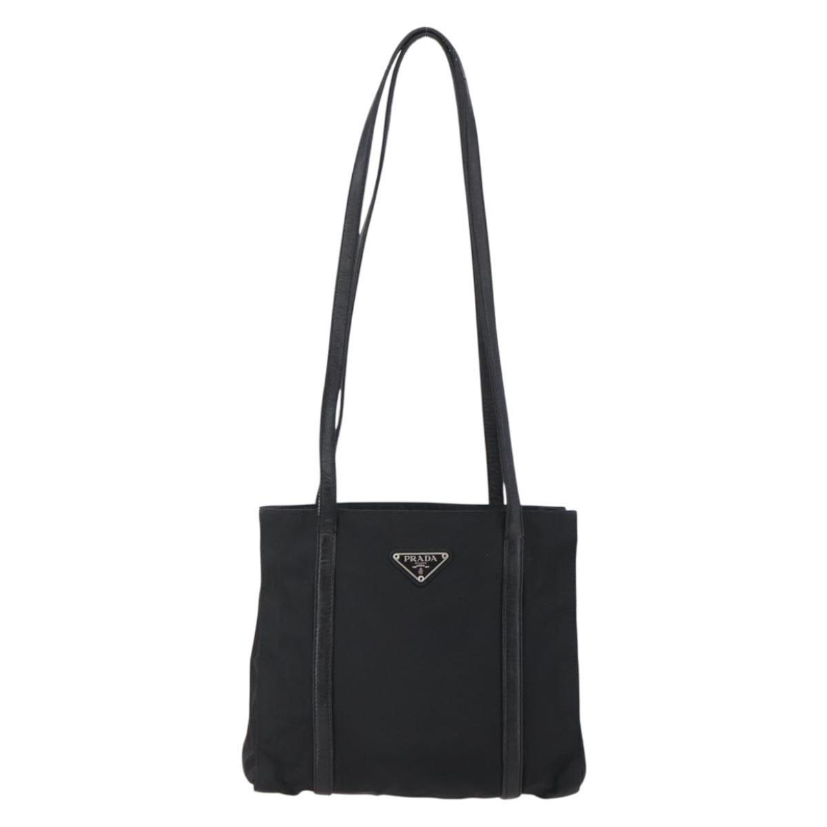 PRADA Shoulder Bag Nylon Leather Black Silver Auth kk556