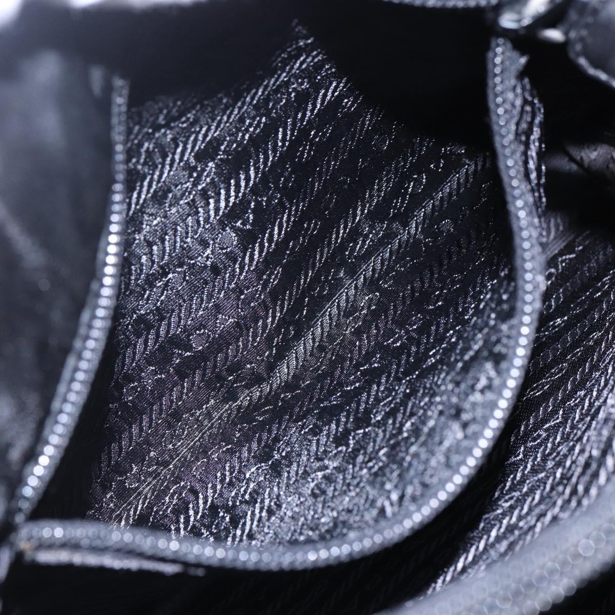 PRADA Shoulder Bag Nylon Leather Black Silver Auth kk556