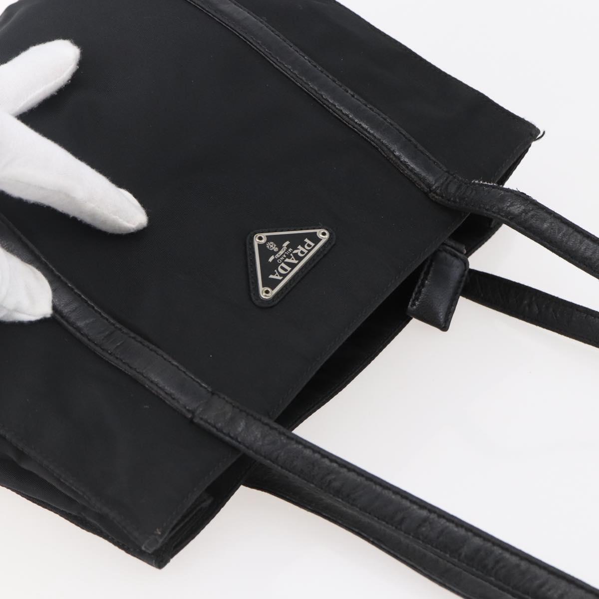 PRADA Shoulder Bag Nylon Leather Black Silver Auth kk556