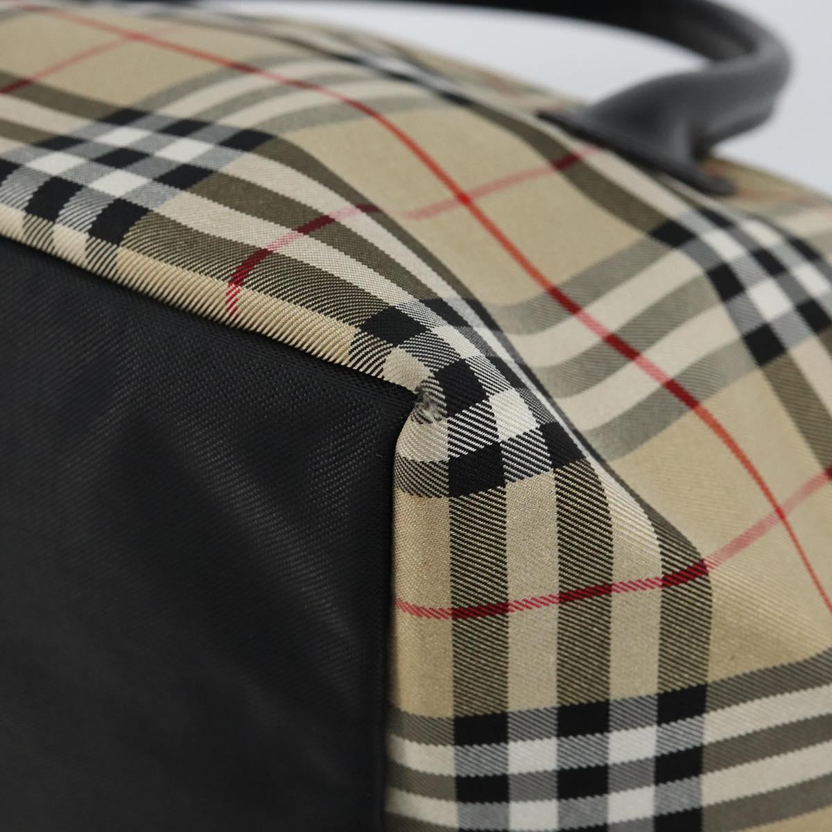 Burberrys Nova Check Blue Label Hand Bag Nylon Beige Silver Auth kk557