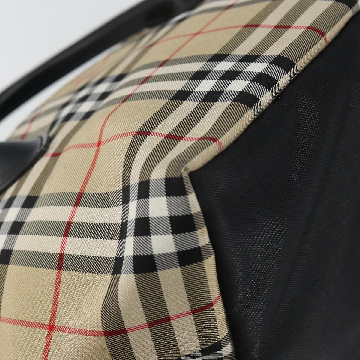 Burberrys Nova Check Blue Label Hand Bag Nylon Beige Silver Auth kk557