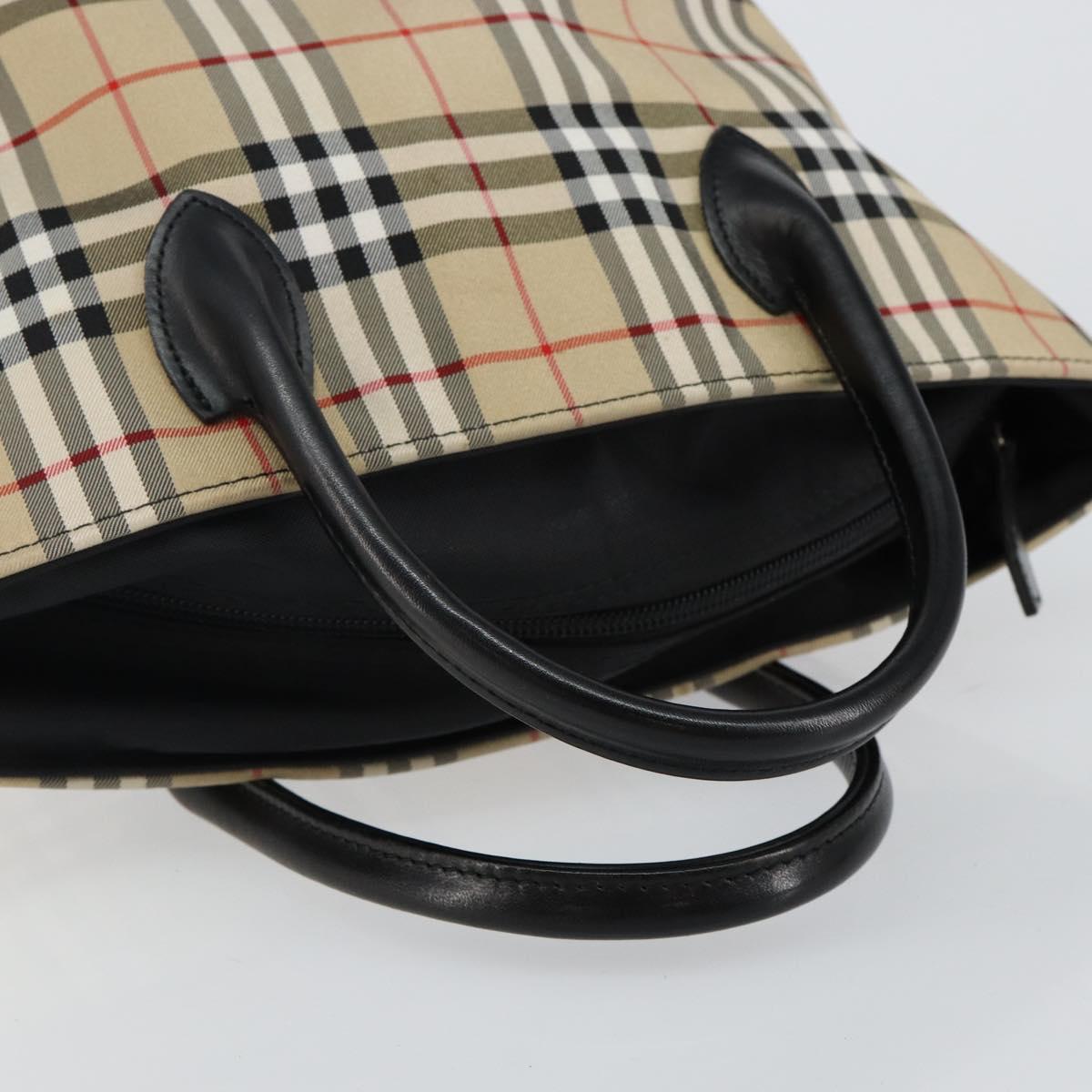 Burberrys Nova Check Blue Label Hand Bag Nylon Beige Silver Auth kk557