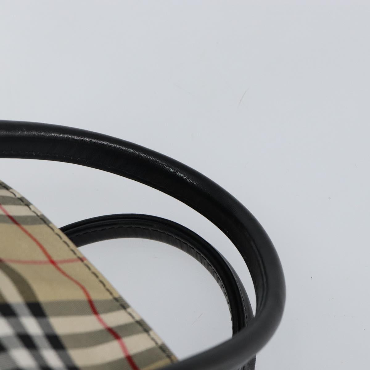 Burberrys Nova Check Blue Label Hand Bag Nylon Beige Silver Auth kk557