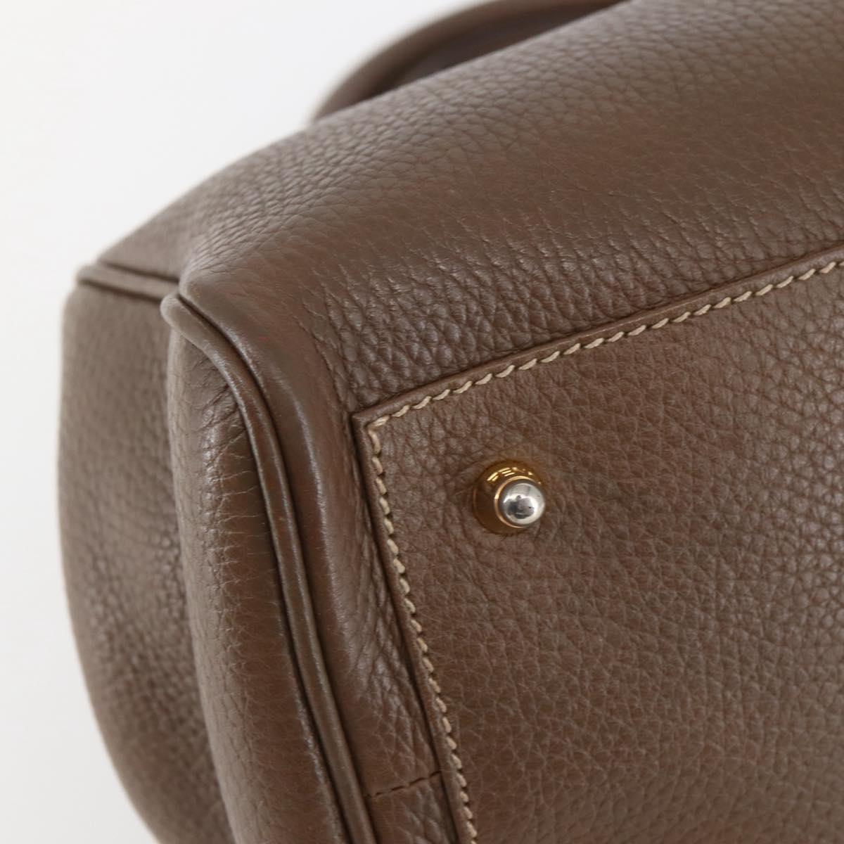 FENDI Hand Bag Leather Brown Gold Auth kk558