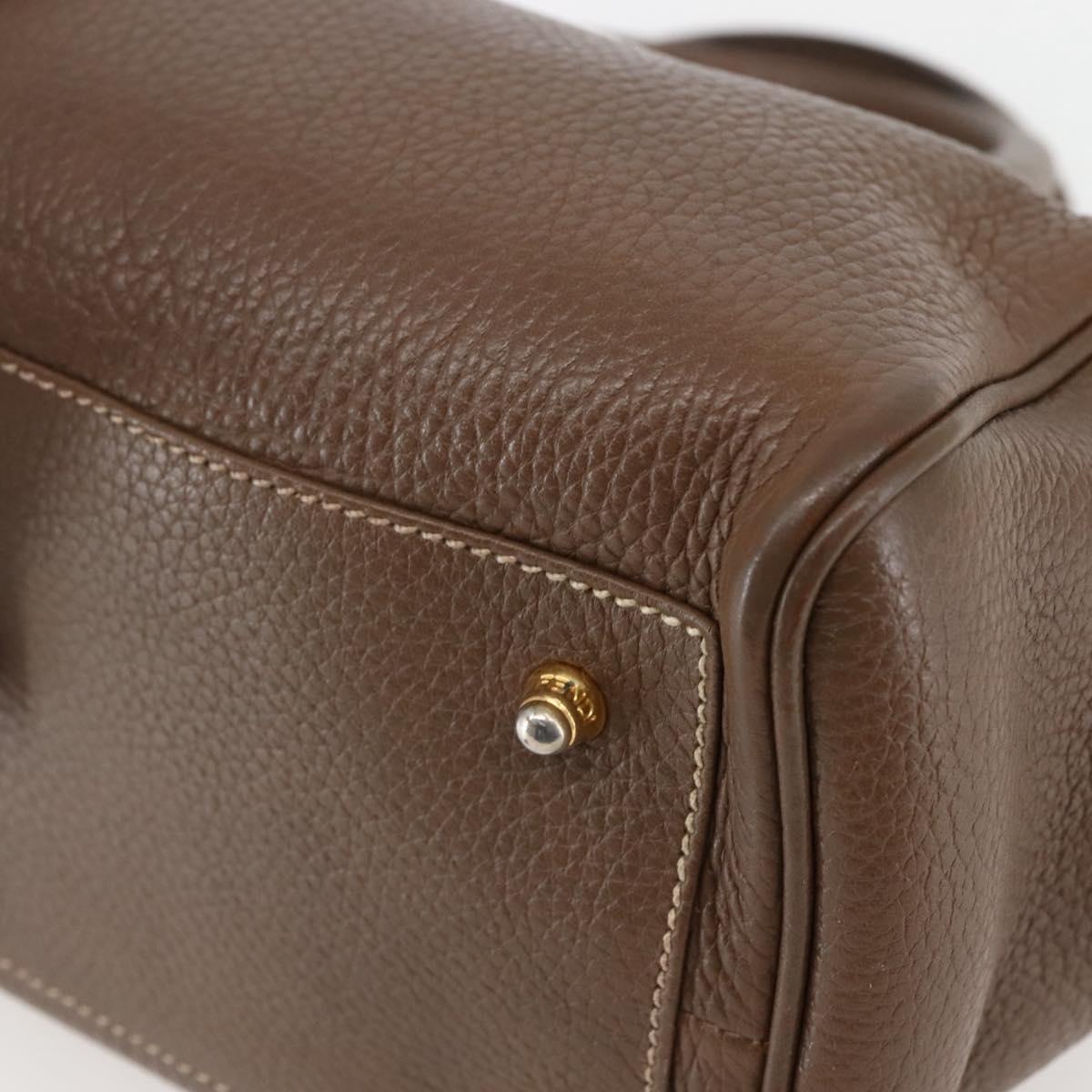 FENDI Hand Bag Leather Brown Gold Auth kk558