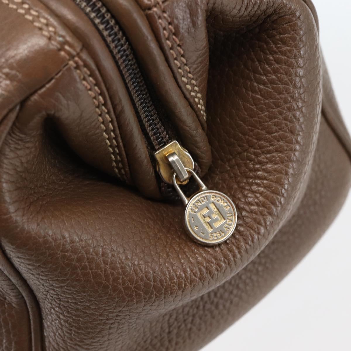 FENDI Hand Bag Leather Brown Gold Auth kk558