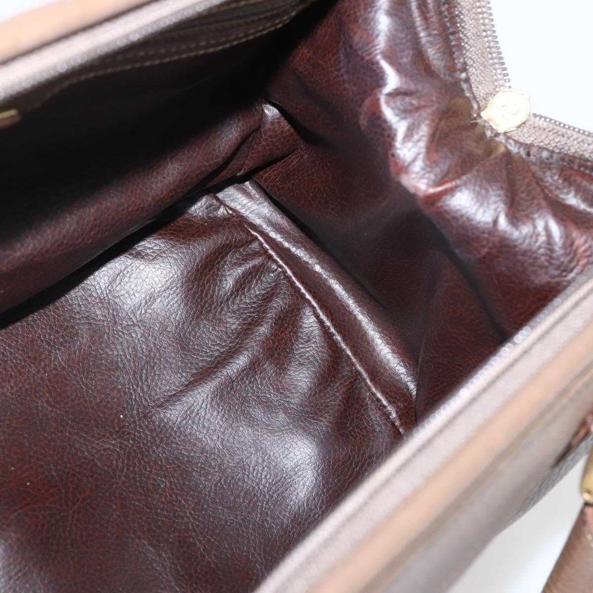 FENDI Hand Bag Leather Brown Gold Auth kk558