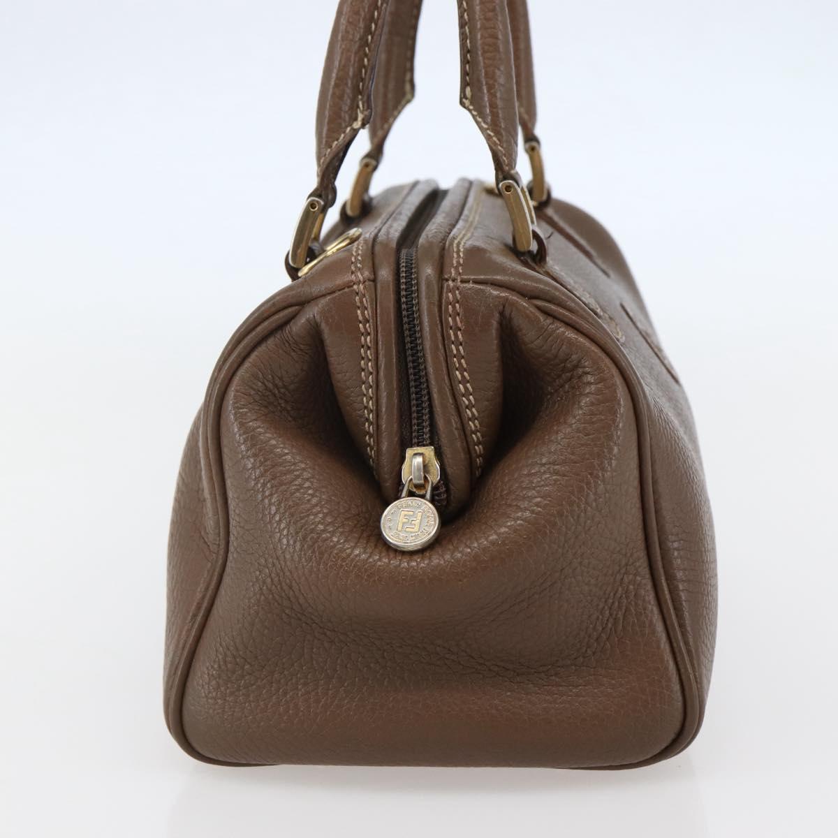 FENDI Hand Bag Leather Brown Gold Auth kk558