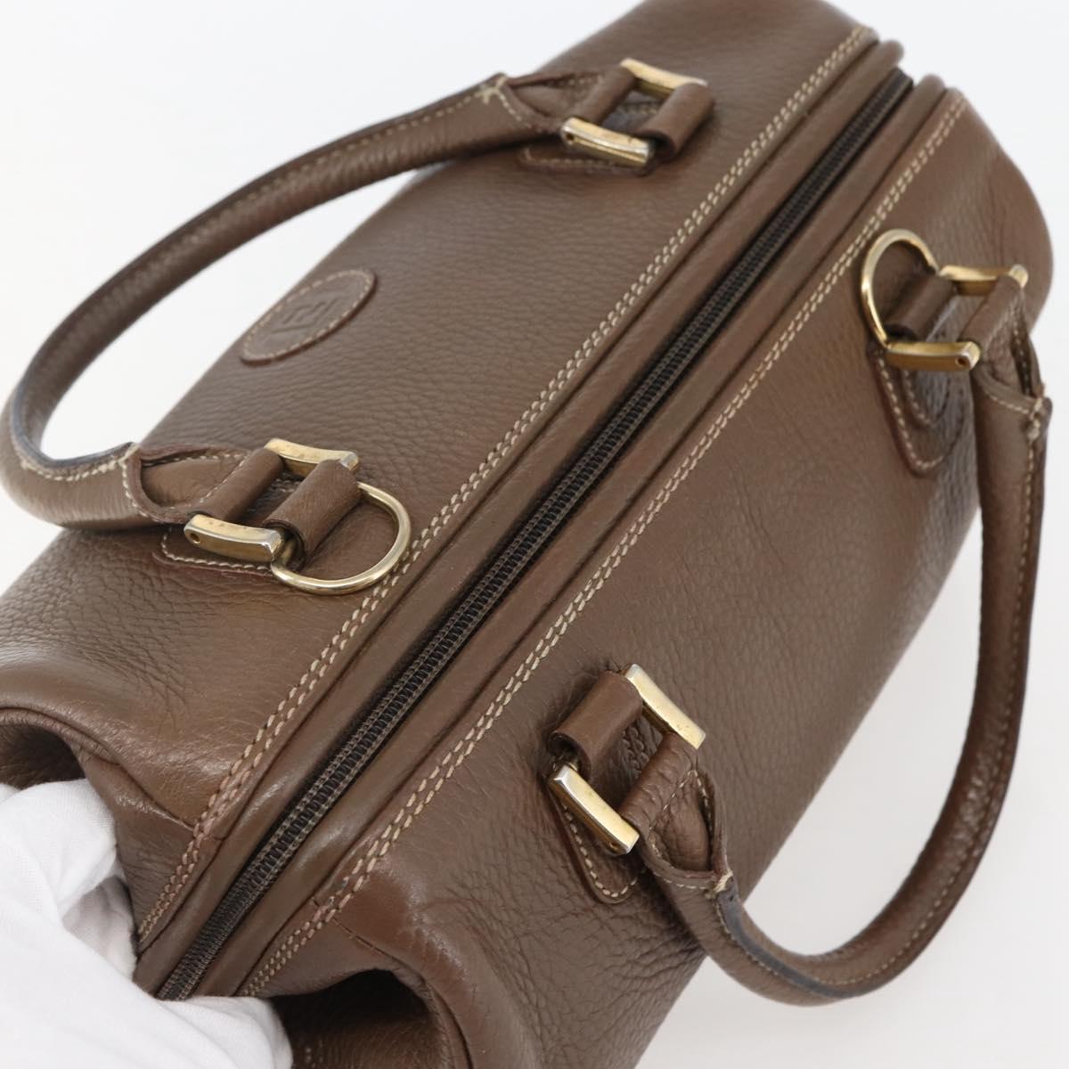 FENDI Hand Bag Leather Brown Gold Auth kk558