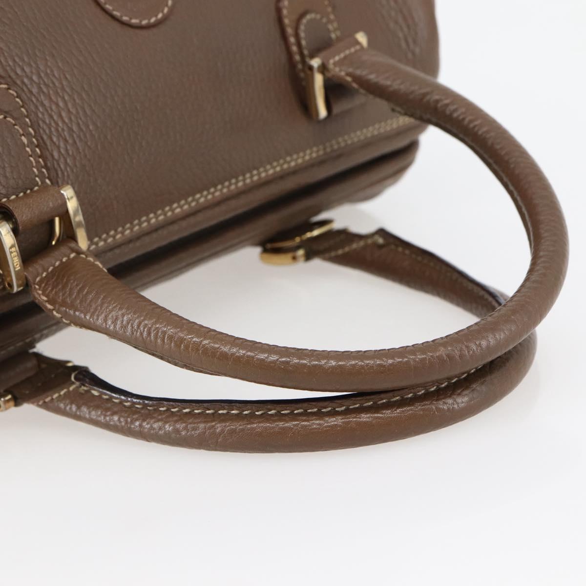 FENDI Hand Bag Leather Brown Gold Auth kk558