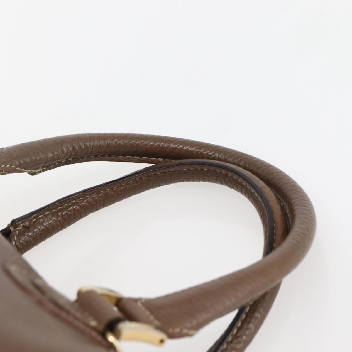 FENDI Hand Bag Leather Brown Gold Auth kk558