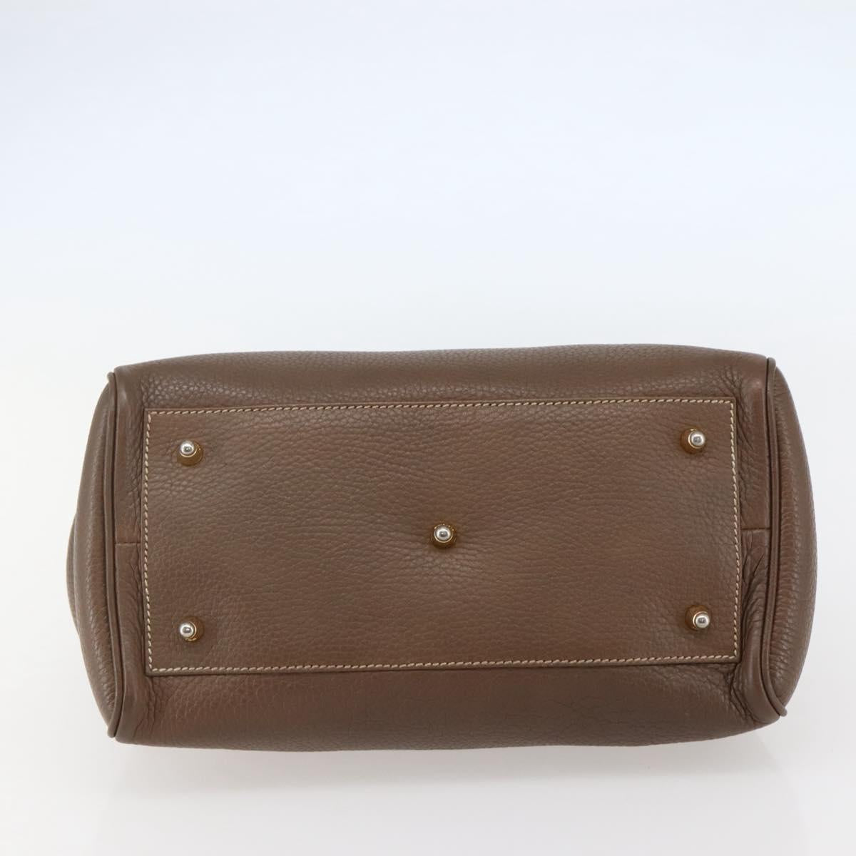 FENDI Hand Bag Leather Brown Gold Auth kk558
