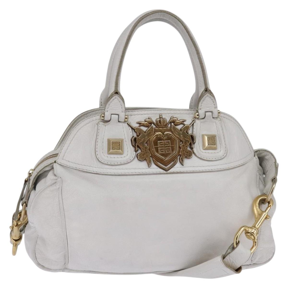 GIVENCHY Hand Bag Leather 2way Gold White Auth kk559