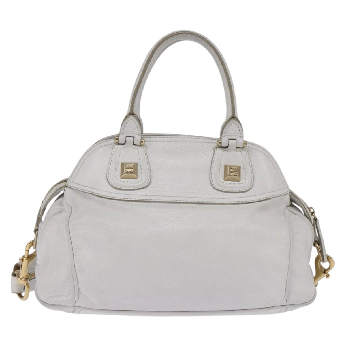 GIVENCHY Hand Bag Leather 2way Gold White Auth kk559