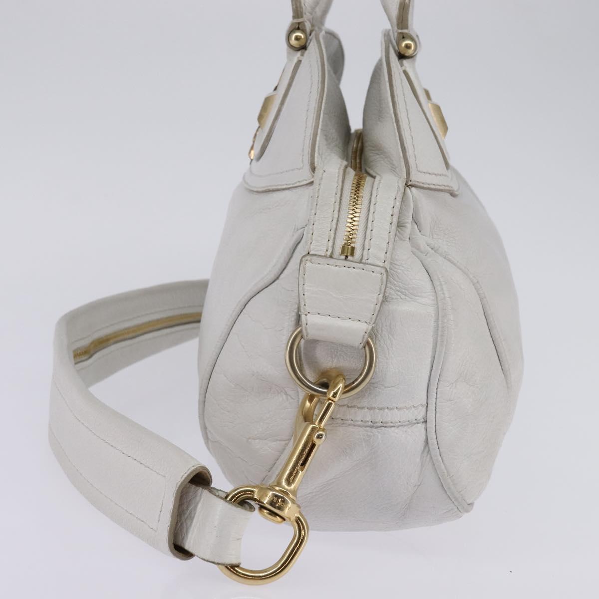 GIVENCHY Hand Bag Leather 2way Gold White Auth kk559