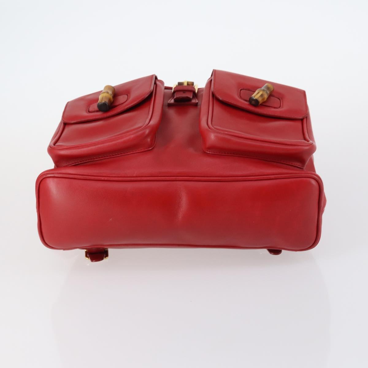 GUCCI Bamboo Backpack Leather Red Gold 003 2058 0016 Auth kk563