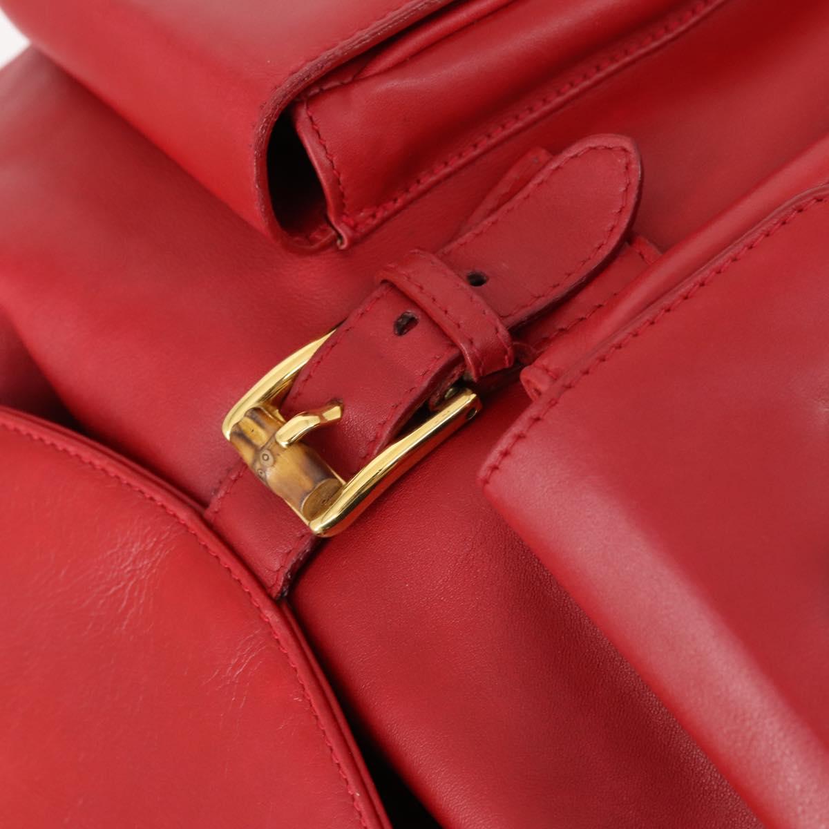 GUCCI Bamboo Backpack Leather Red Gold 003 2058 0016 Auth kk563