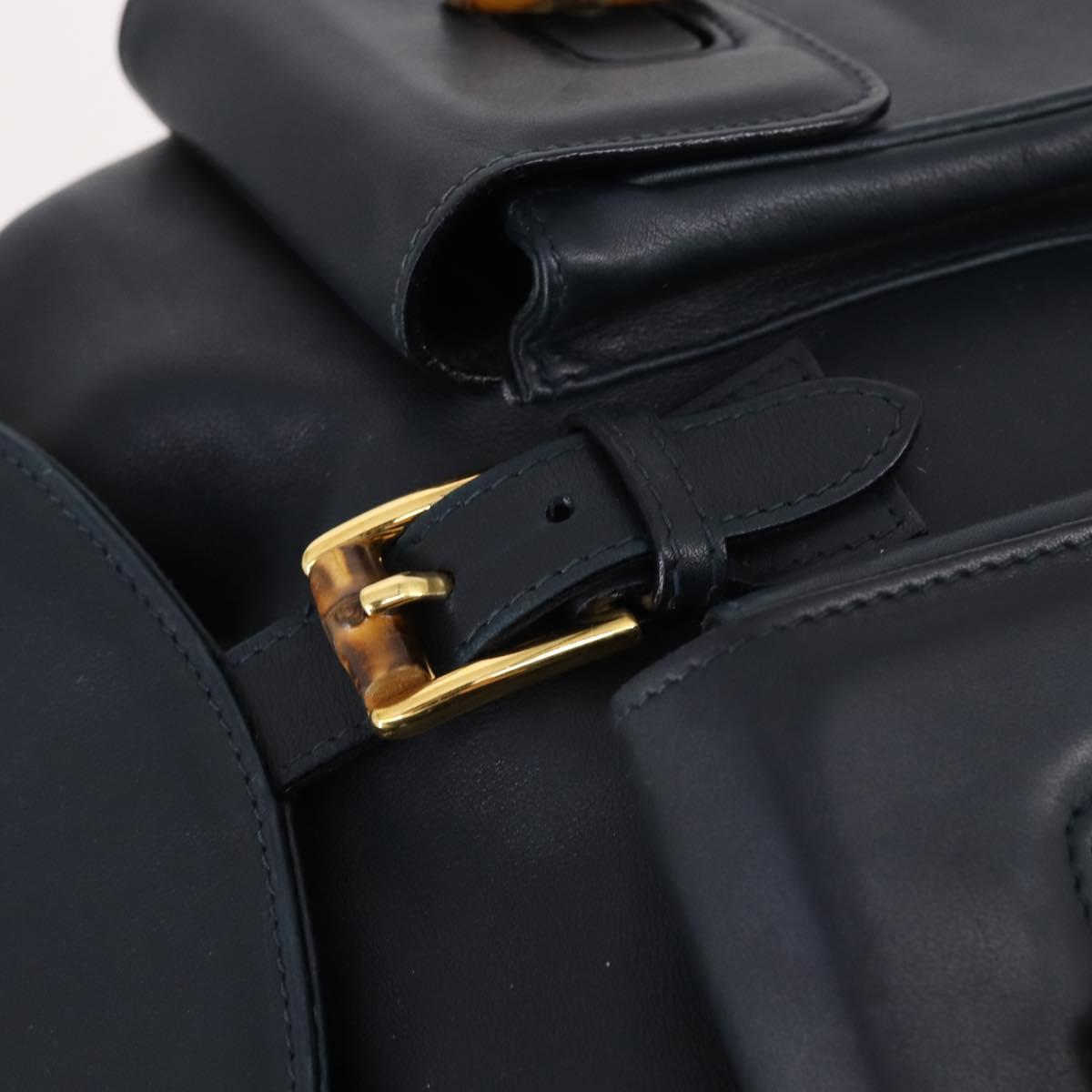 GUCCI Bamboo Backpack Leather Navy Gold 003 2058 0016 Auth kk564