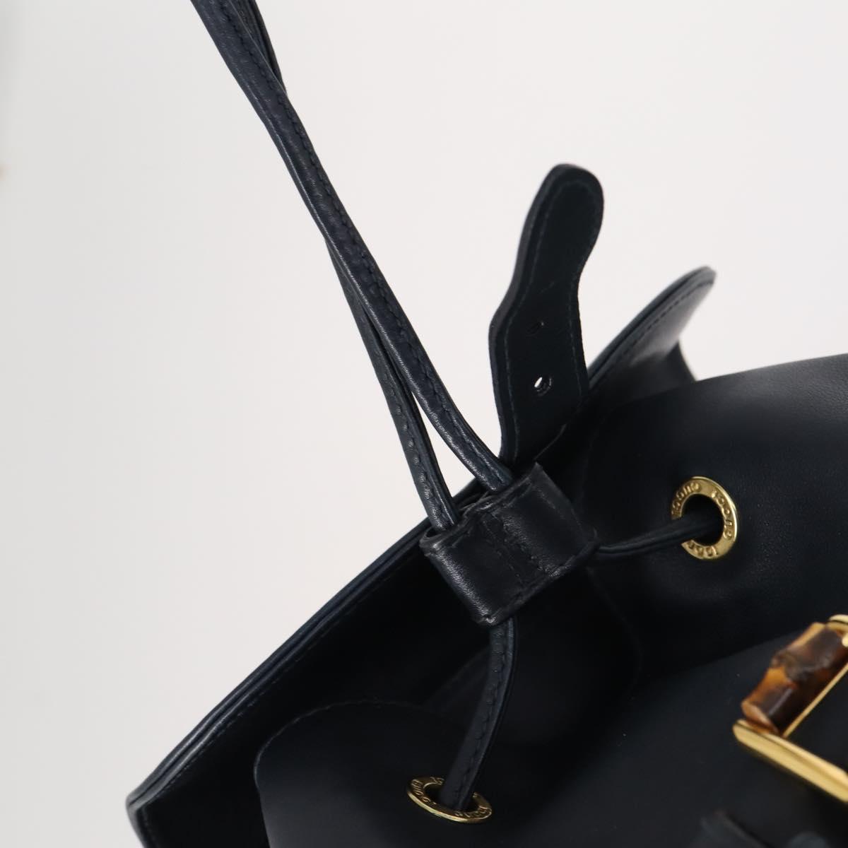 GUCCI Bamboo Backpack Leather Navy Gold 003 2058 0016 Auth kk564