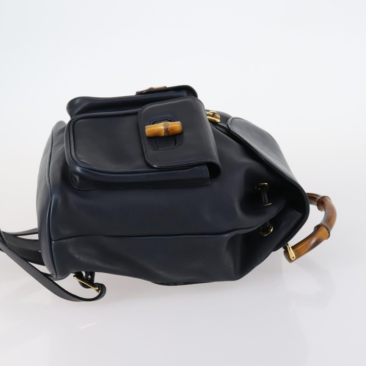 GUCCI Bamboo Backpack Leather Navy Gold 003 2058 0016 Auth kk564