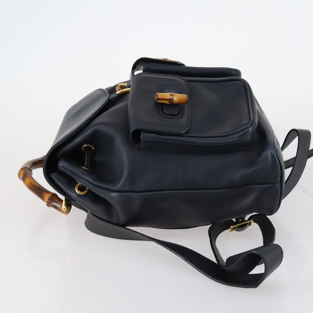 GUCCI Bamboo Backpack Leather Navy Gold 003 2058 0016 Auth kk564