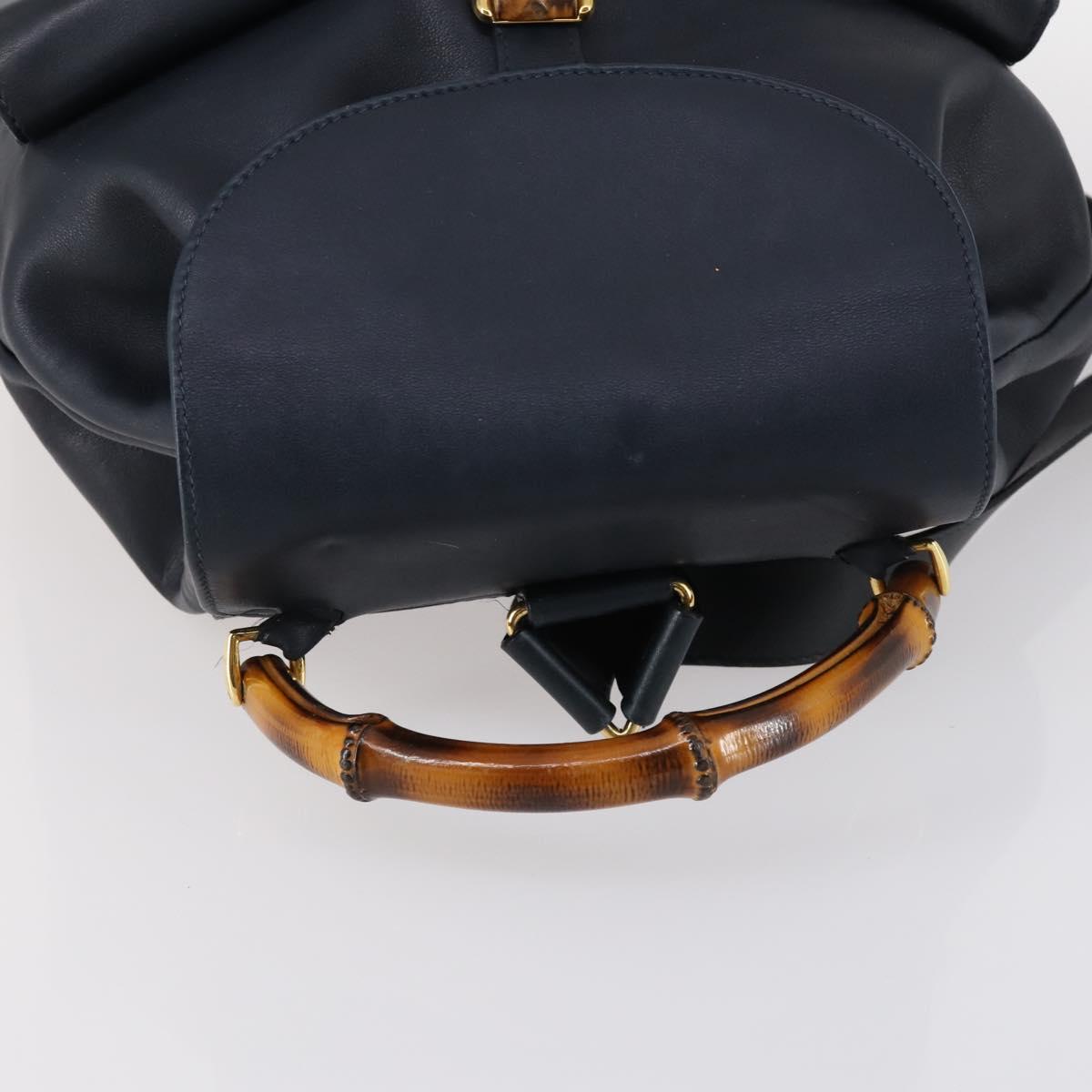 GUCCI Bamboo Backpack Leather Navy Gold 003 2058 0016 Auth kk564