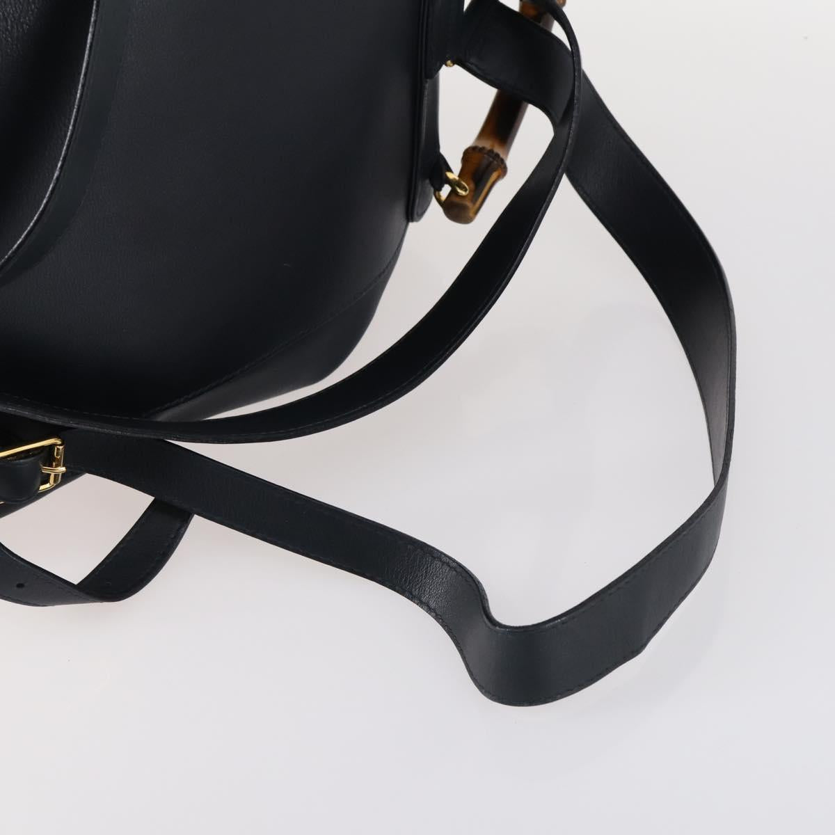 GUCCI Bamboo Backpack Leather Navy Gold 003 2058 0016 Auth kk564
