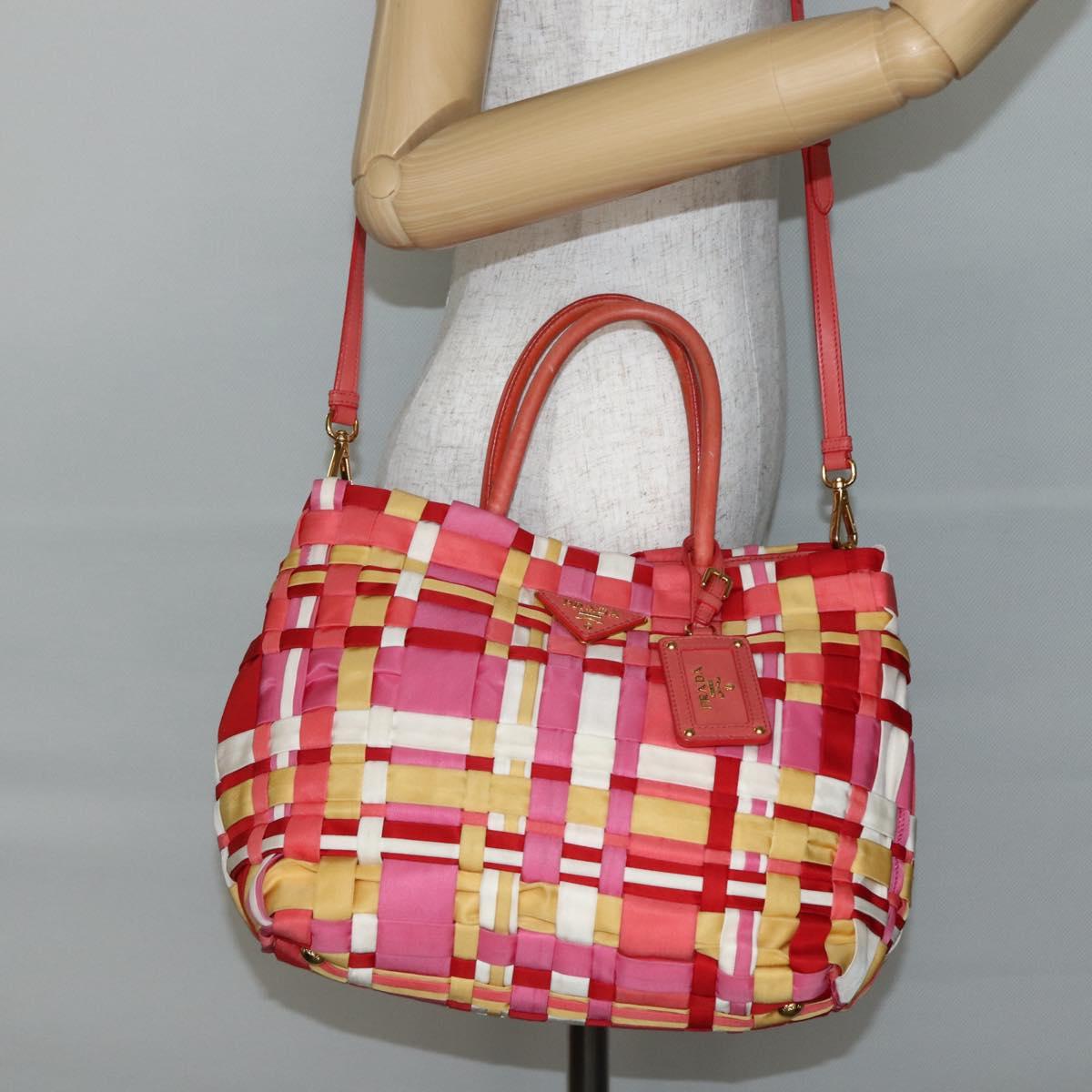 PRADA Hand Bag Nylon 2way Multicolor Gold Auth kk565