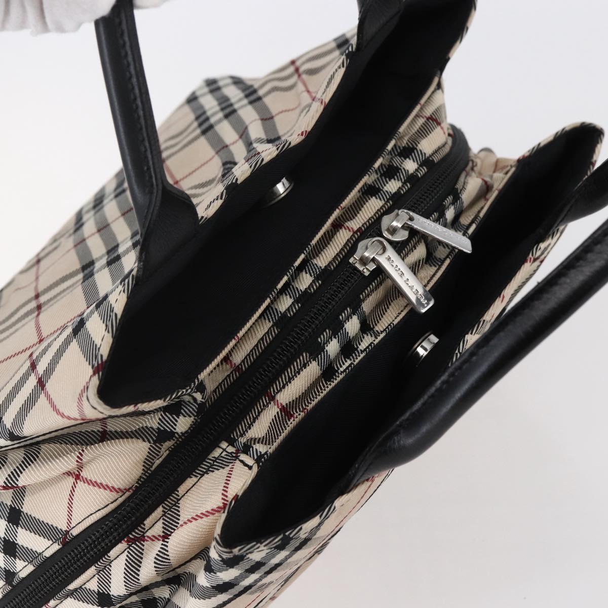 BURBERRY Nova Check Blue Label Hand Bag Nylon Gold Silver Auth kk569