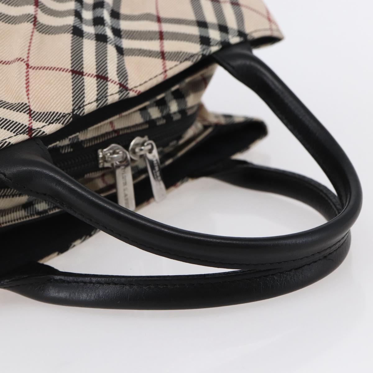 BURBERRY Nova Check Blue Label Hand Bag Nylon Gold Silver Auth kk569