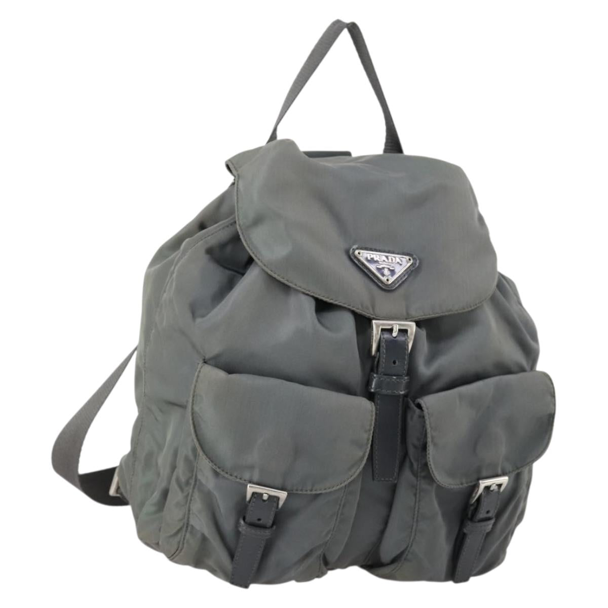PRADA Backpack Nylon Gray Silver Auth kk572