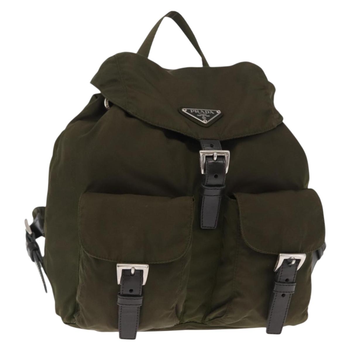 PRADA Backpack Nylon Green Silver Auth kk575